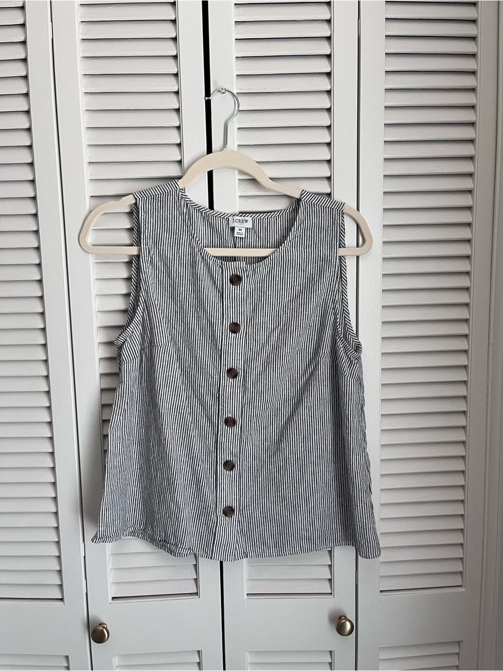 J. Crew Navy and White Pinstripe Button-Front Sleeveless Tank